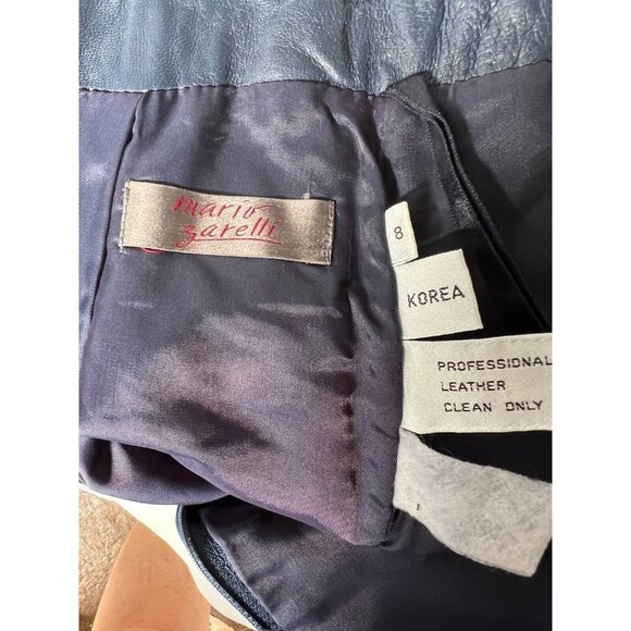 Mario Zarelli Womens Leather Pencil Skirt Blue Knee Length Lined 8 - Picture 8 of 11